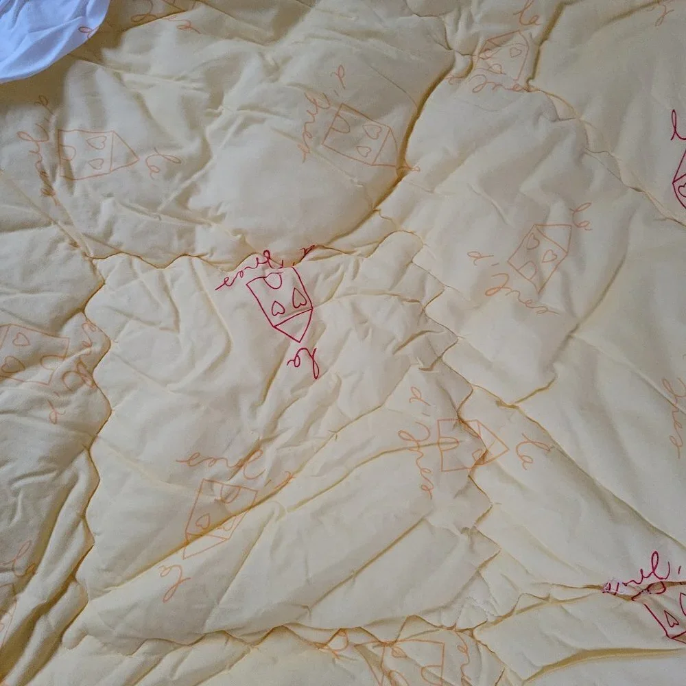 Full Size Pillow Case & Quilted Comforter Blanket House Color Block Yellow Ivory